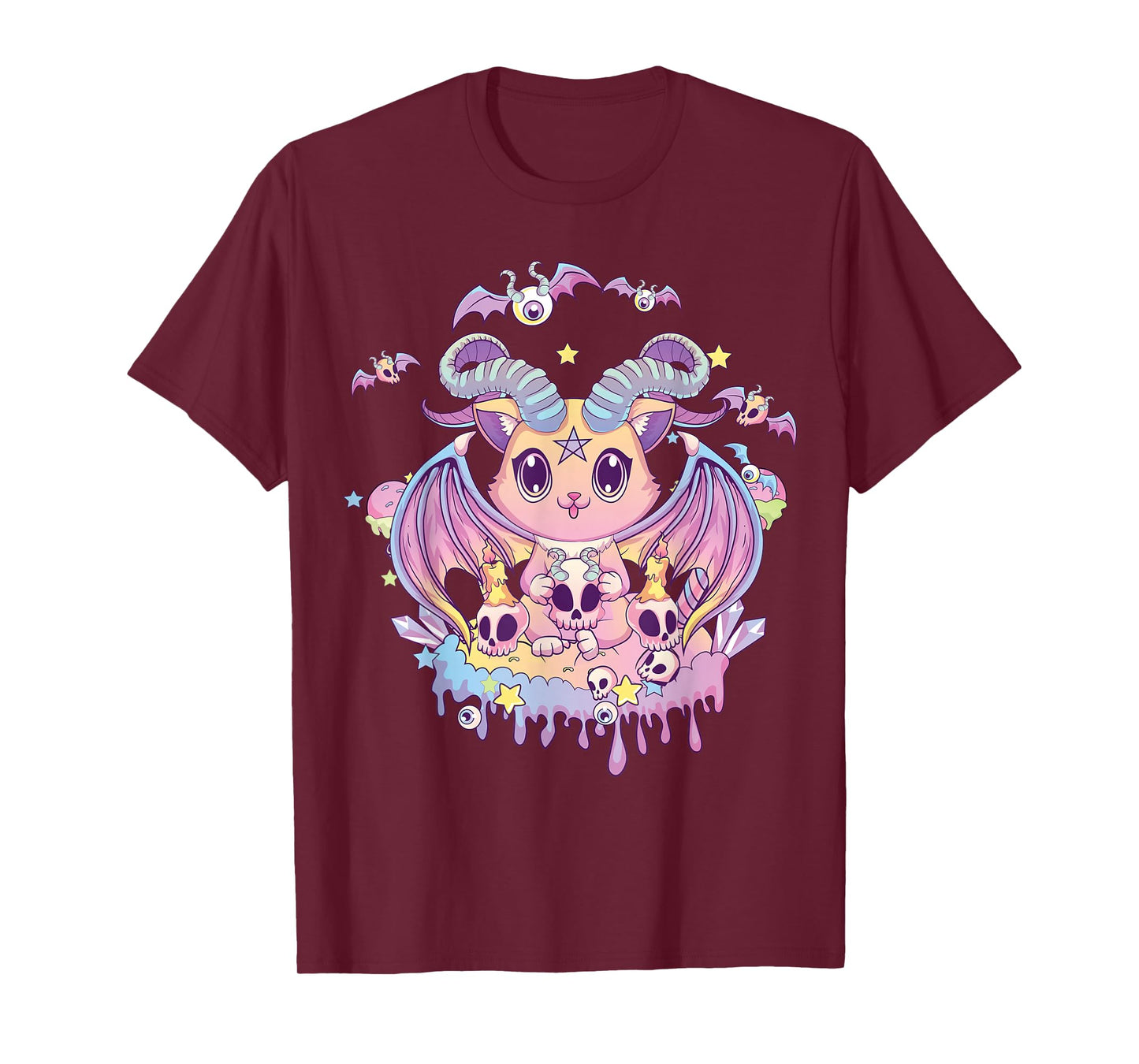 Pastel Goth Krampus Cat Cute Creepy Devil Cat and Skull T-Shirt