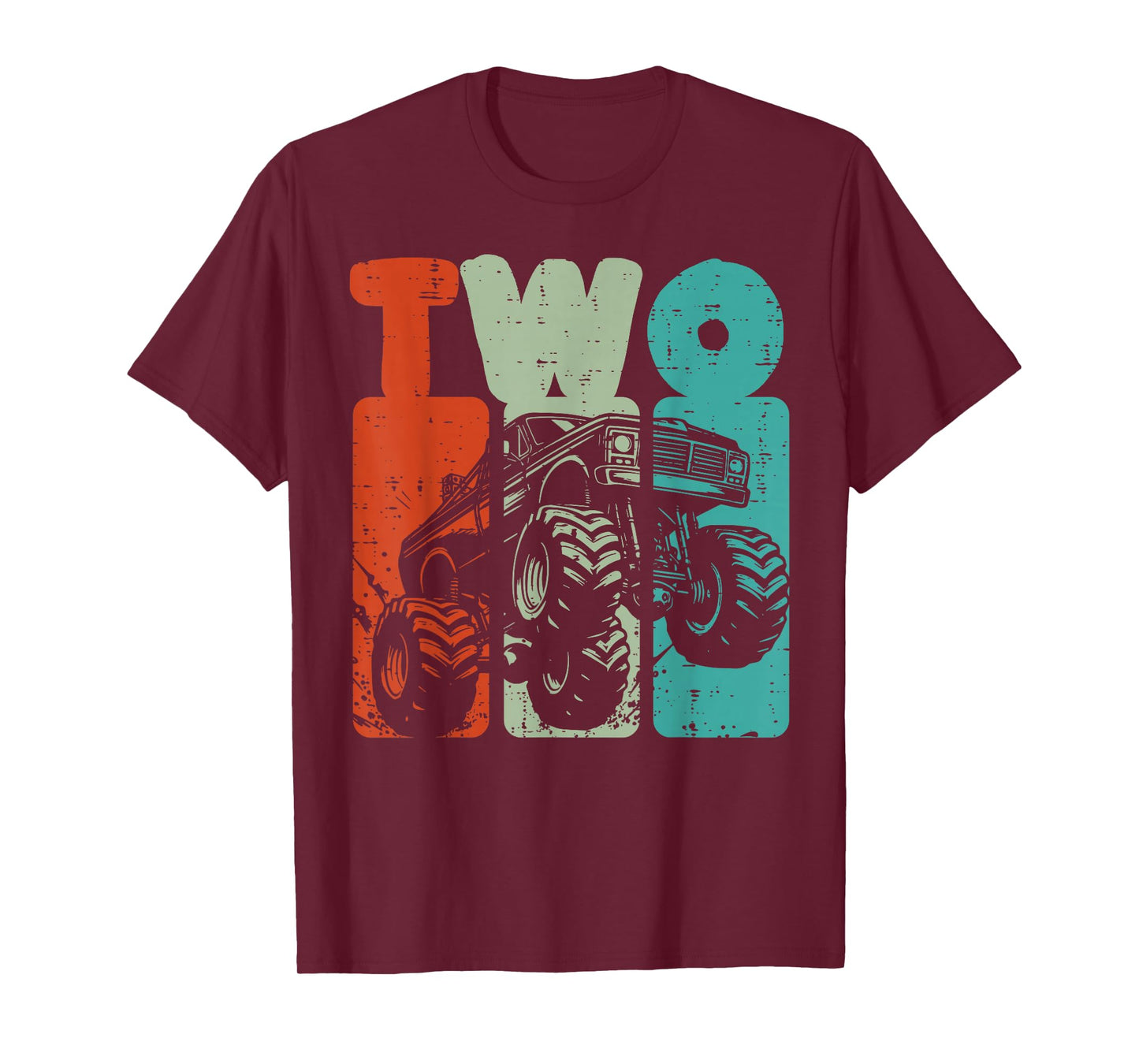 2nd Birthday Monster Truck Two Retro 2 Bday Toddler Boys Kid T-Shirt