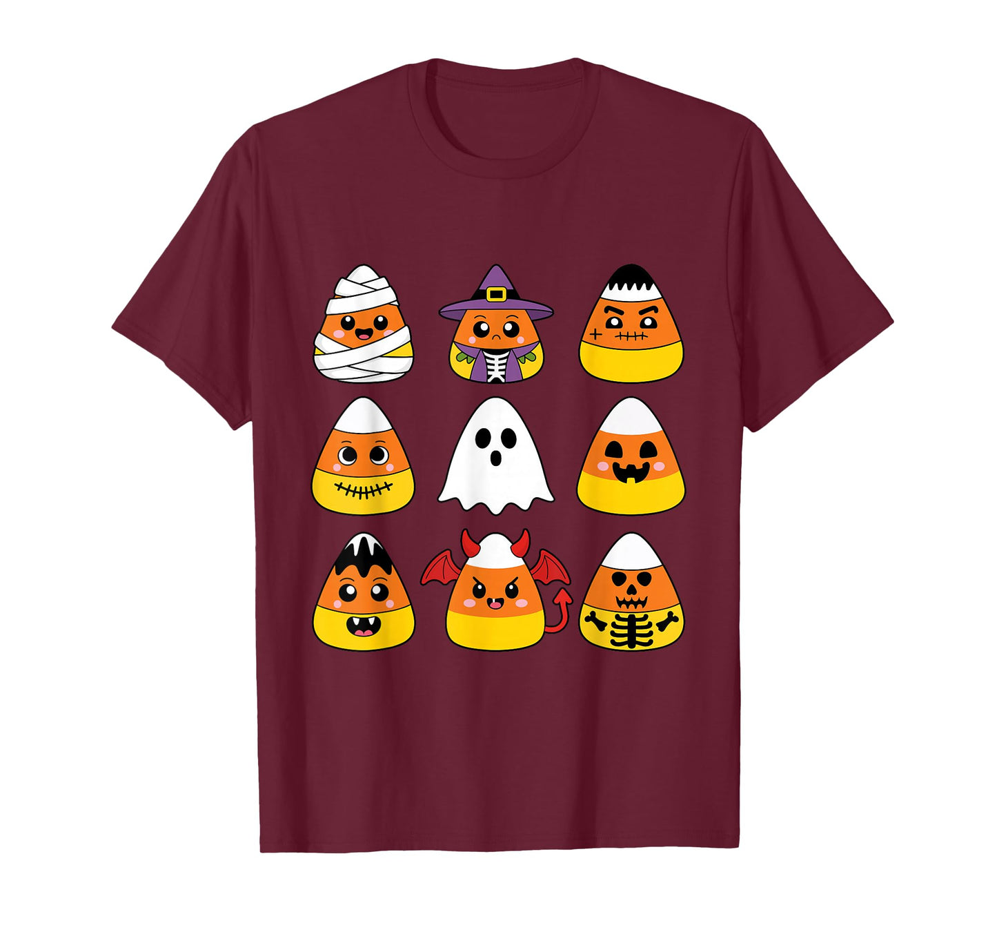 Candy Corn Cute Characters Halloween Mummy Ghost Pumpkin T-Shirt