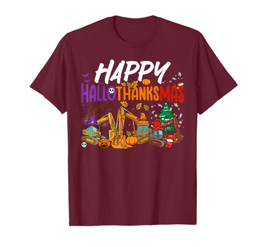 HalloThanksMas Halloween Thanksgiving Christmas Excavator T-Shirt