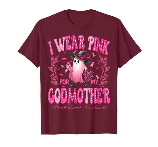 I Wear Pink For My GodMother Breast Cancer Boo Halloween T-Shirt