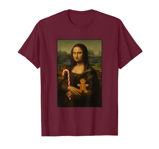 Mona Lisa Candy Gingerbread Cane Funny Christmas Art T-Shirt