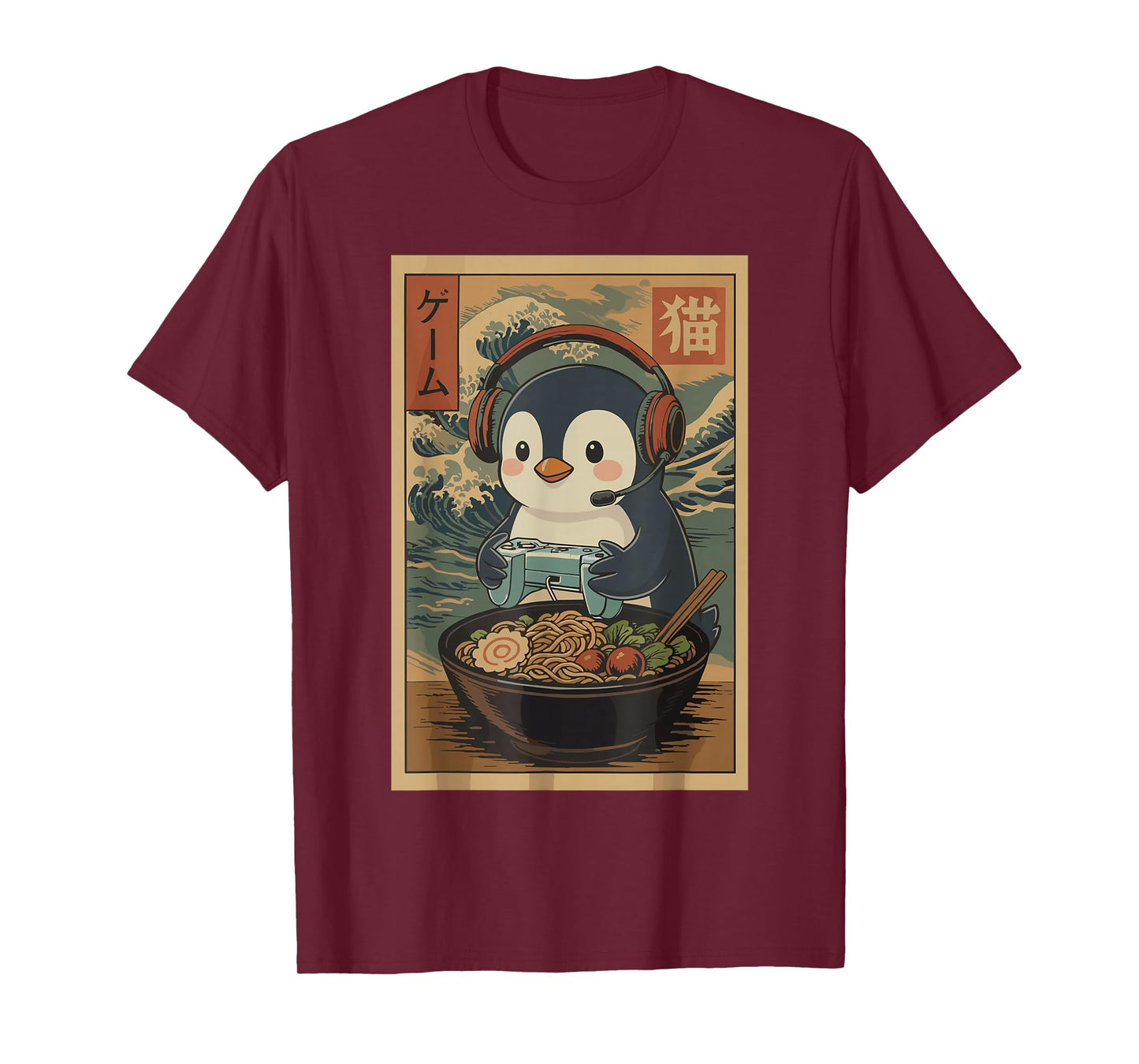Kawaii Japanese Ramen Penguin Retro Gaming Shirts for Men T-Shirt