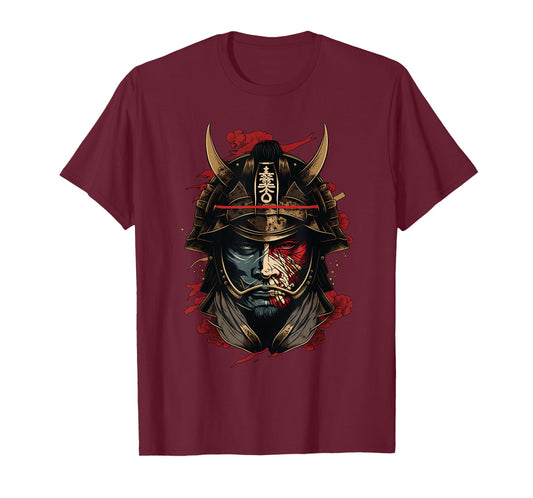 Samurai Mask Traditional Japanese Warrior Sword Retro Tattoo T-Shirt