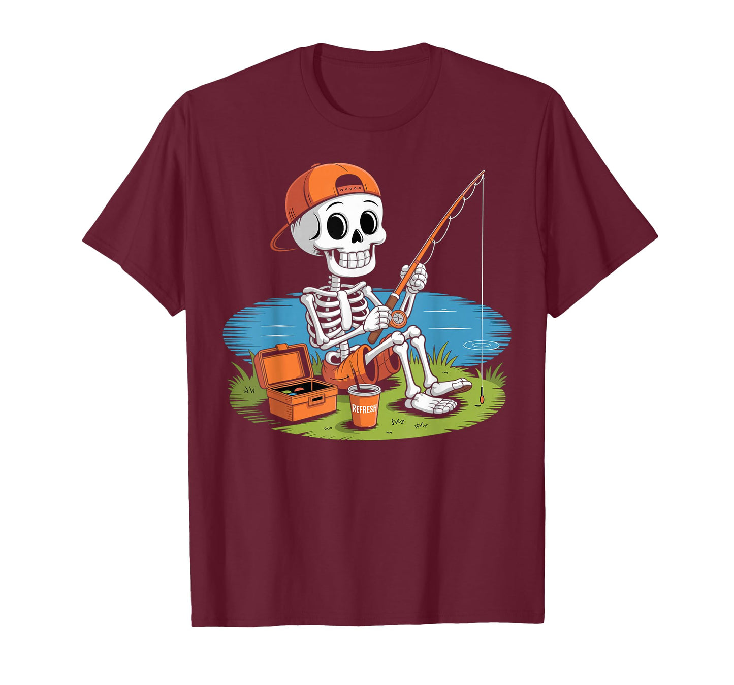 Skeleton Fishing Halloween Costume Funny Fishing Kids Boys T-Shirt