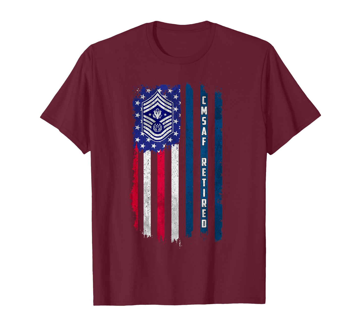 Retired E-9 Chief Master Sergeant CMSAF Rank American Flag T-Shirt