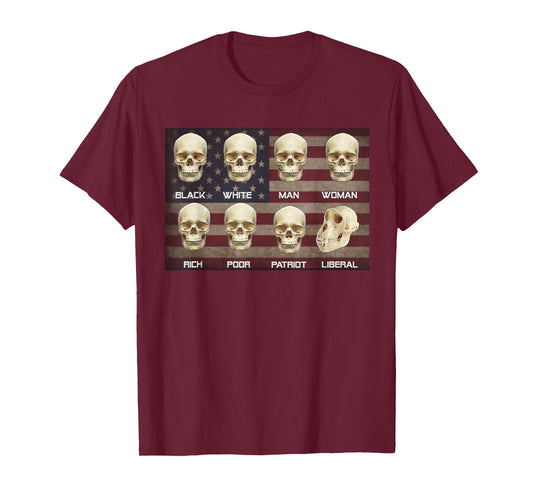 Black White Patriot Liberal Skulls T-Shirt