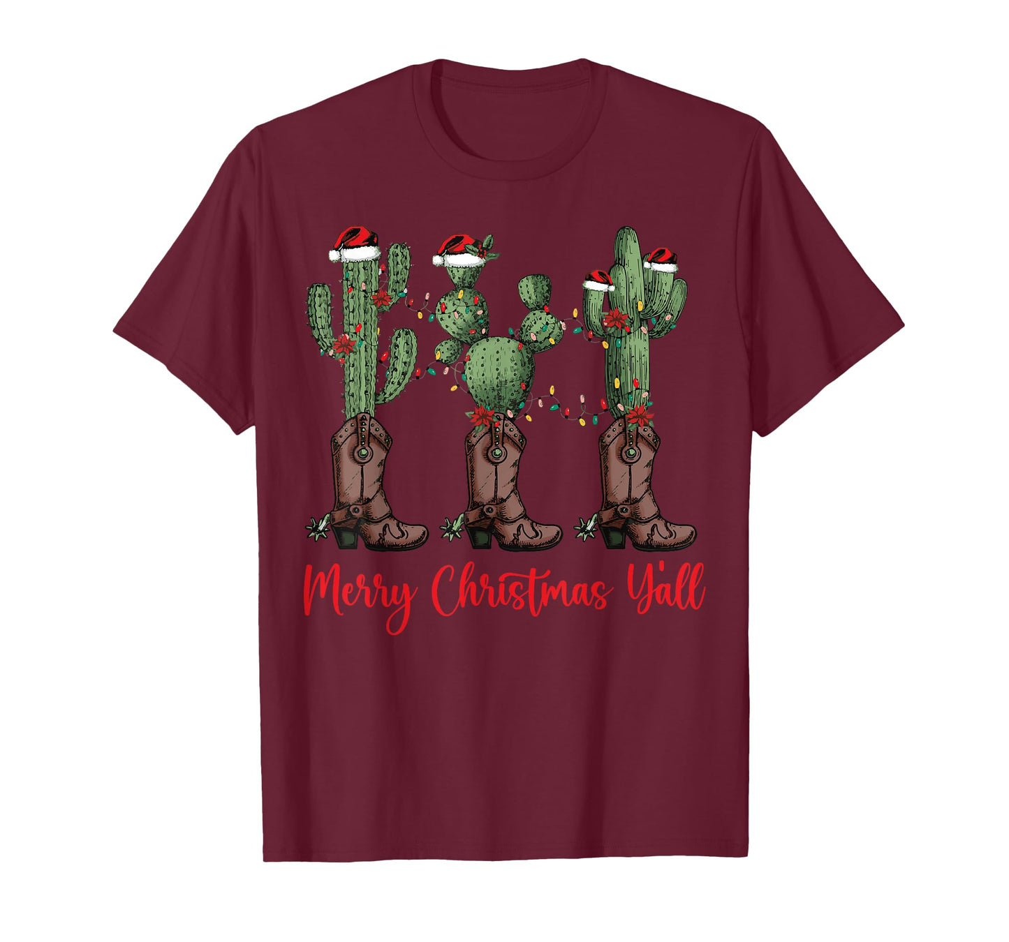 Merry Christmas Y'all Western Country Cowboy Boots Holiday T-Shirt