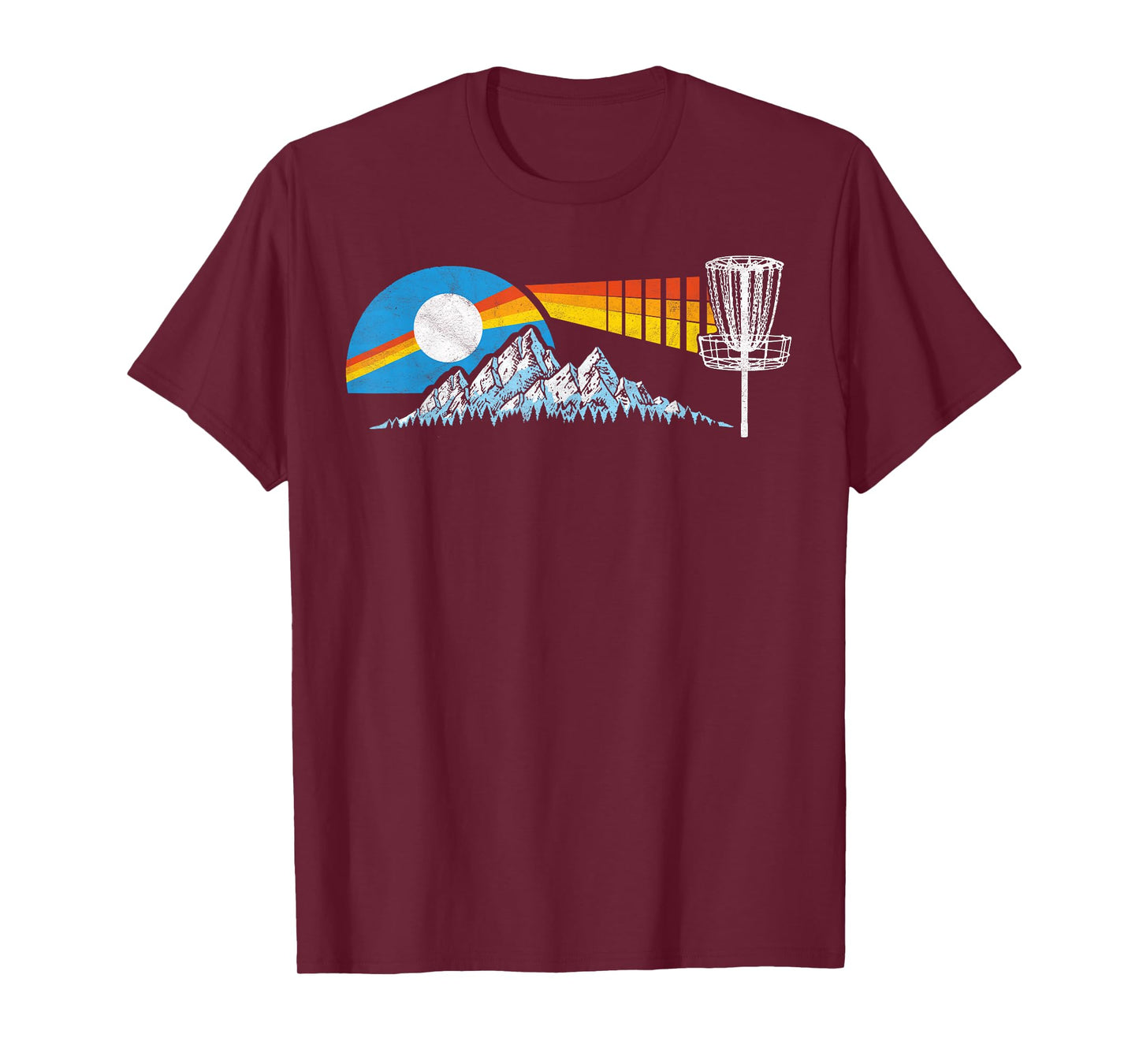 Disc Golf Distressed Mountains & Sun 80s Vintage T-Shirt