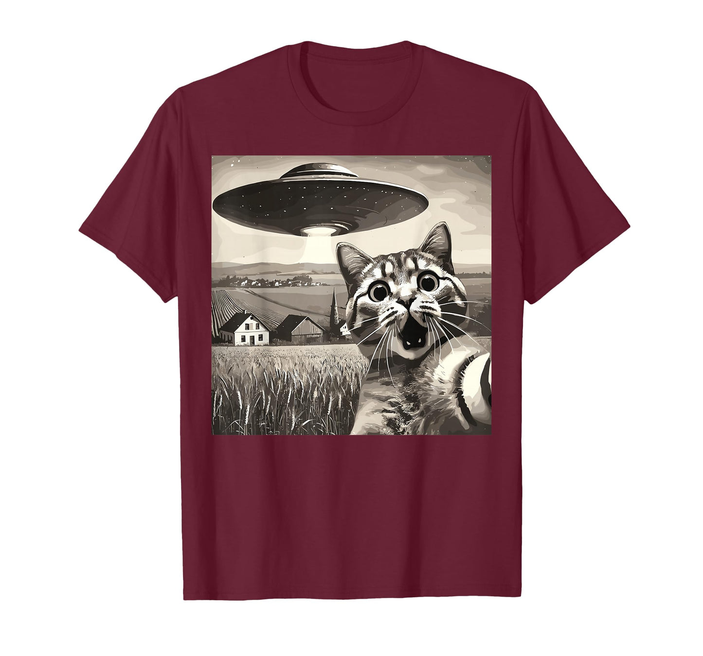 Cat Selfie With Alien UFO Funny Cat T-Shirt