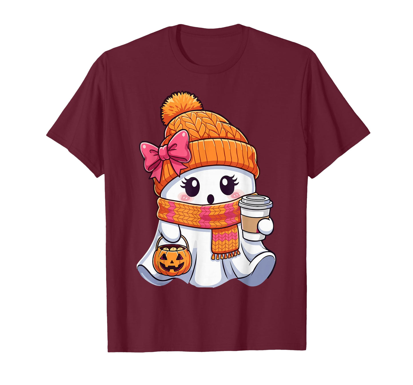 Cute Halloween Ghost Coffee Autumn Pumpkin T-Shirt