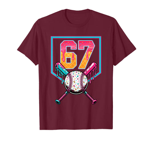 Baseball Ice Cream Drip Number 67 Player 67th Birthday Men T-Shirt