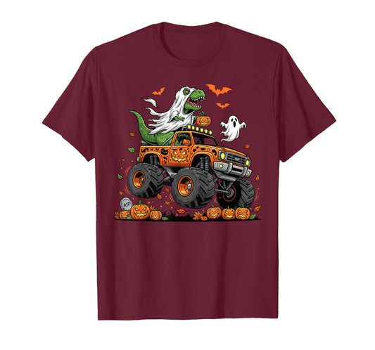 Dinosaur T-rex Riding Monster Truck Halloween Men Boy Kid T-Shirt