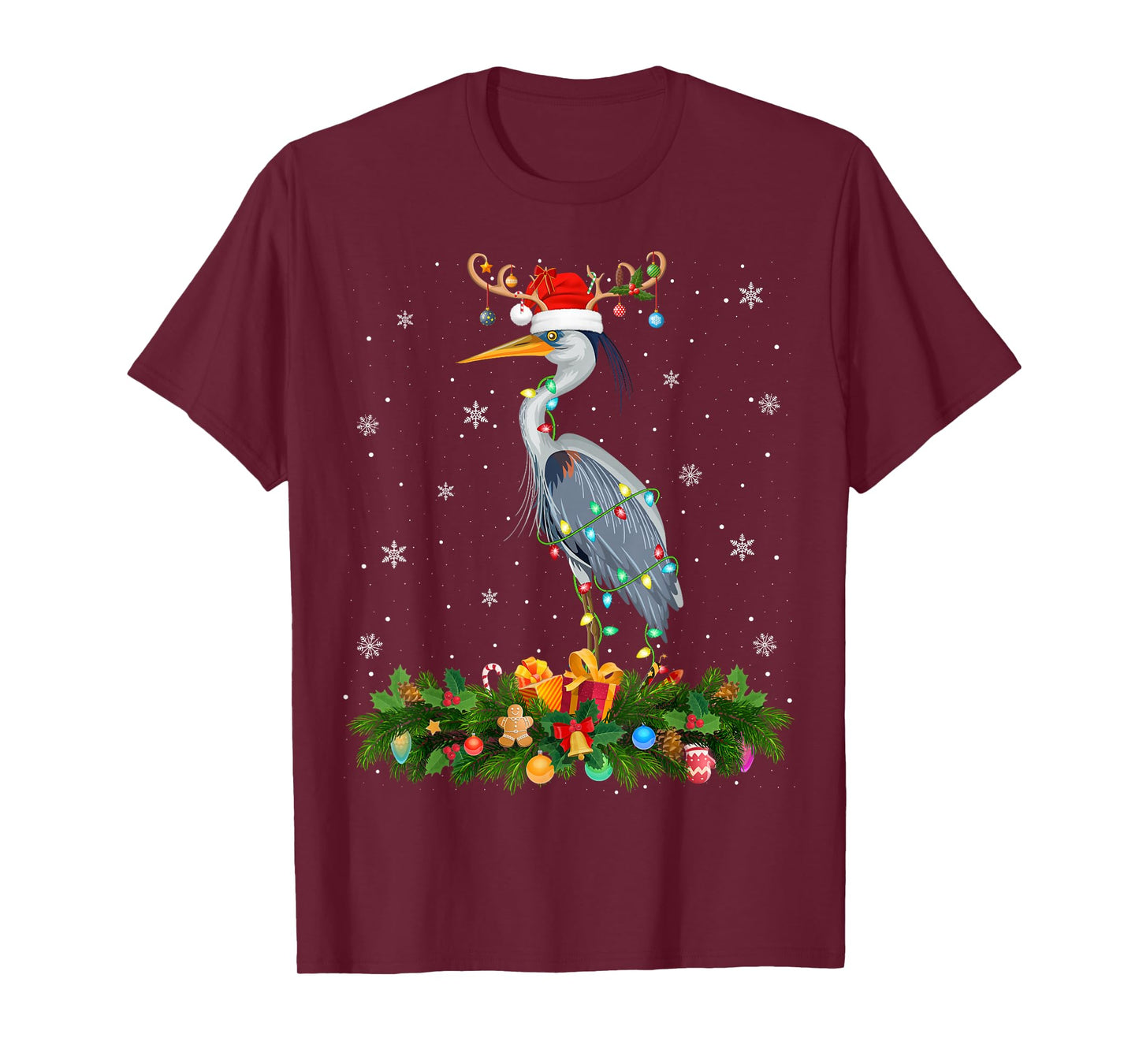 Heron Bird Christmas Lights Reindeer Santa Xmas Adult & Kids T-Shirt