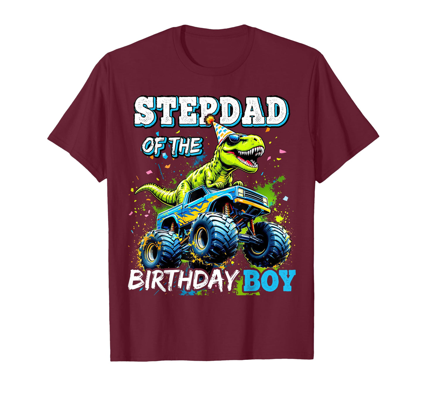 Stepdad of the Birthday Boy Monster Truck Dinosaur Party T-Shirt
