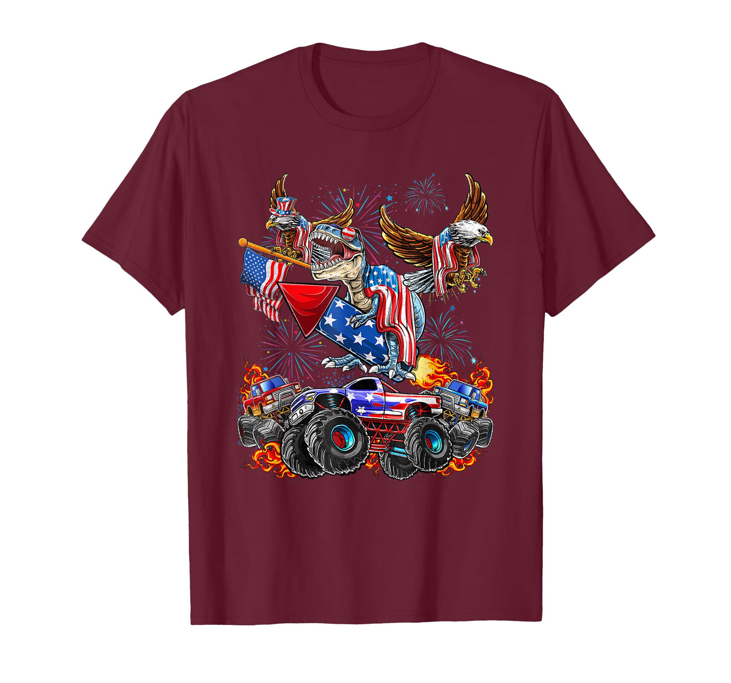 Eagle Monster Truck Dinosaur July 4th America Patriotic USA T-Shirt