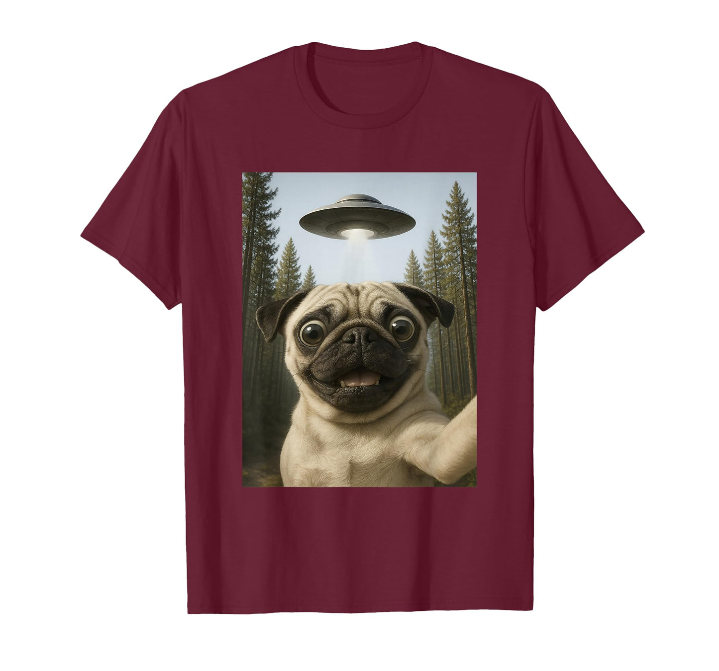 Funny Pug Selfie with UFO Alien Dog Humor for Pug Lover T-Shirt