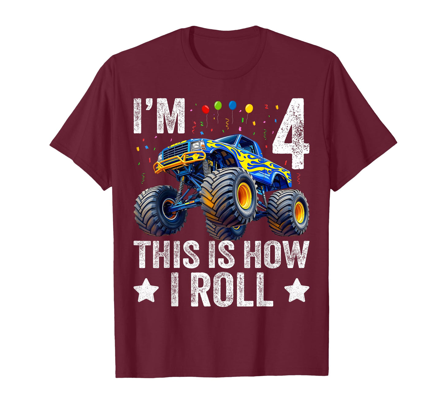 I'm 4 This is how I roll Monster Truck 4th Birthday Boys T-Shirt