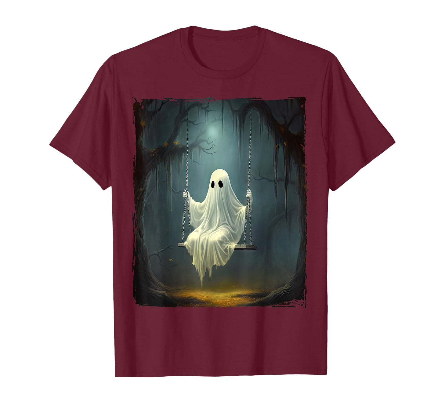 Vintage Floral Ghost On Swing In Forest Spooky Halloween T-Shirt