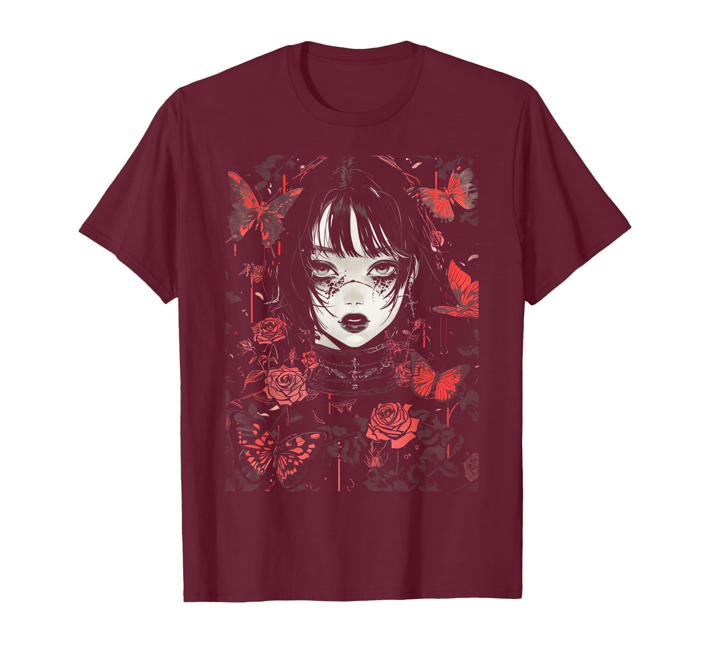 Anime Japanese Goth Cyberpunk City Vintage Butterflies T-Shirt