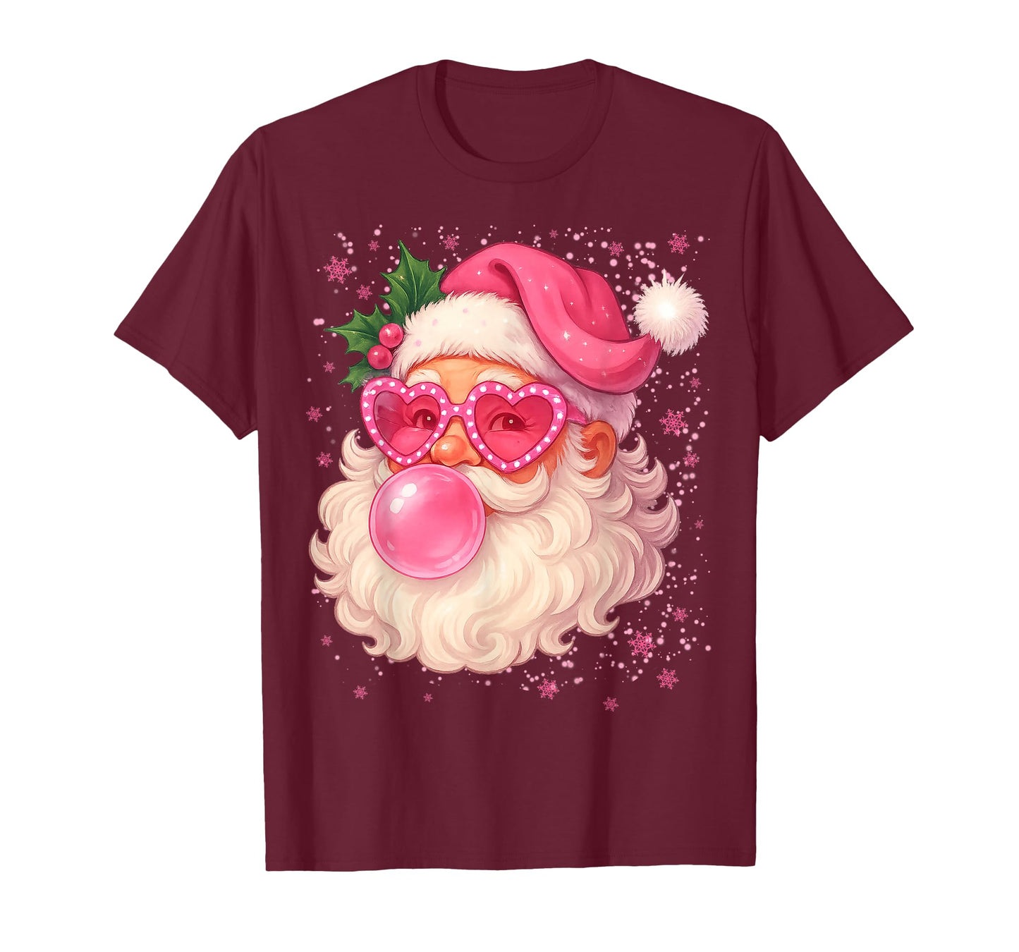 Cute Pink Santa Snowflake Christmas Pajamas Xmas Girls Women T-Shirt
