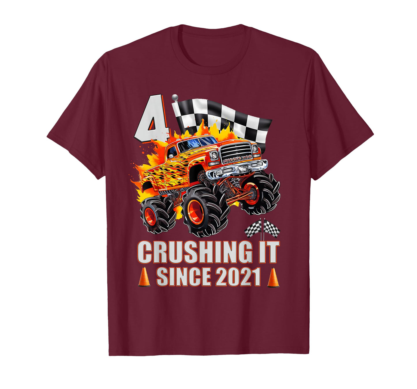 4 Crushing It Since 2021 4th Birthday Monster Truck Kids T-Shirt