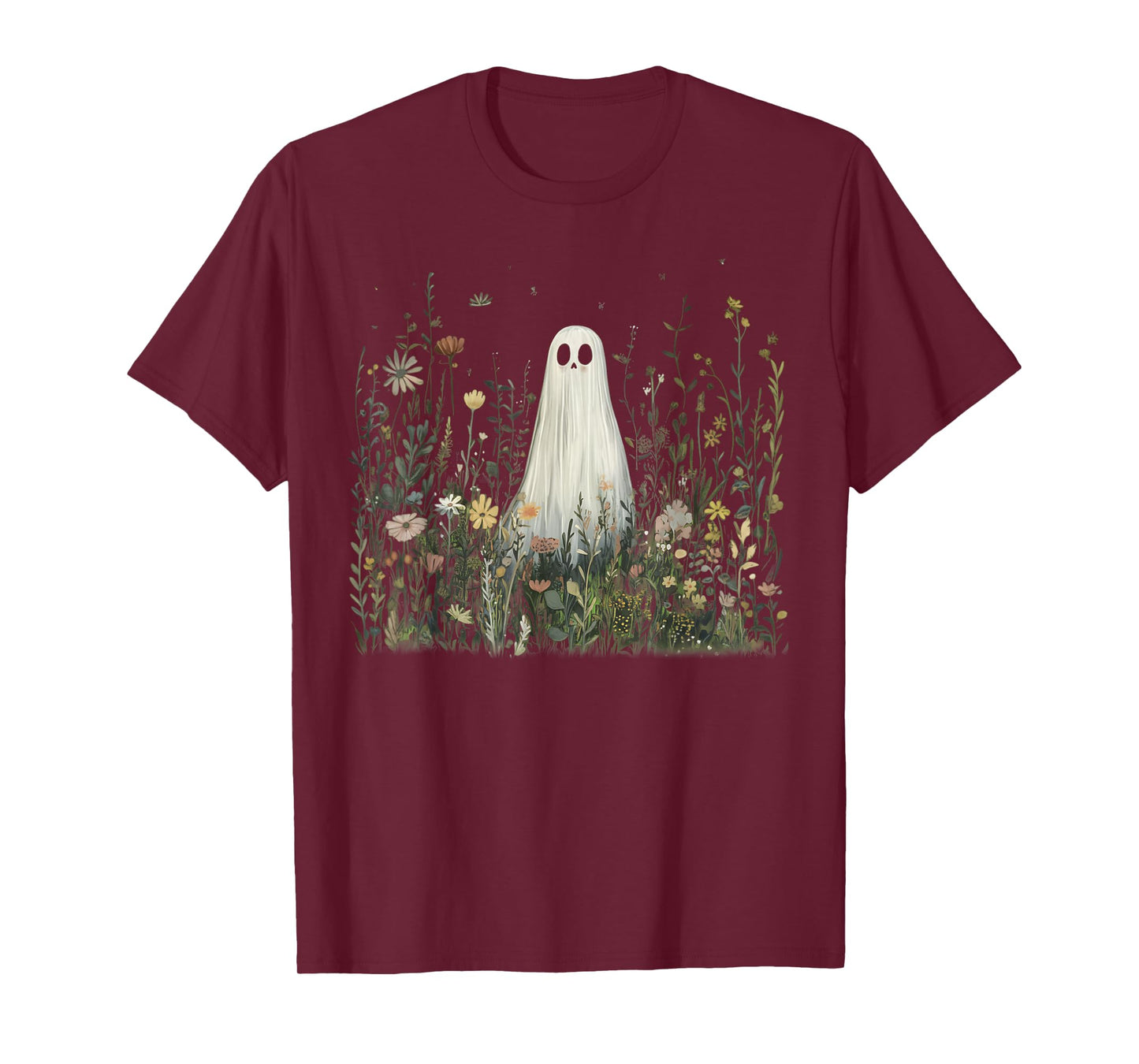Cute Ghost in Wildflower Spooky Fall Halloween Retro Funny T-Shirt