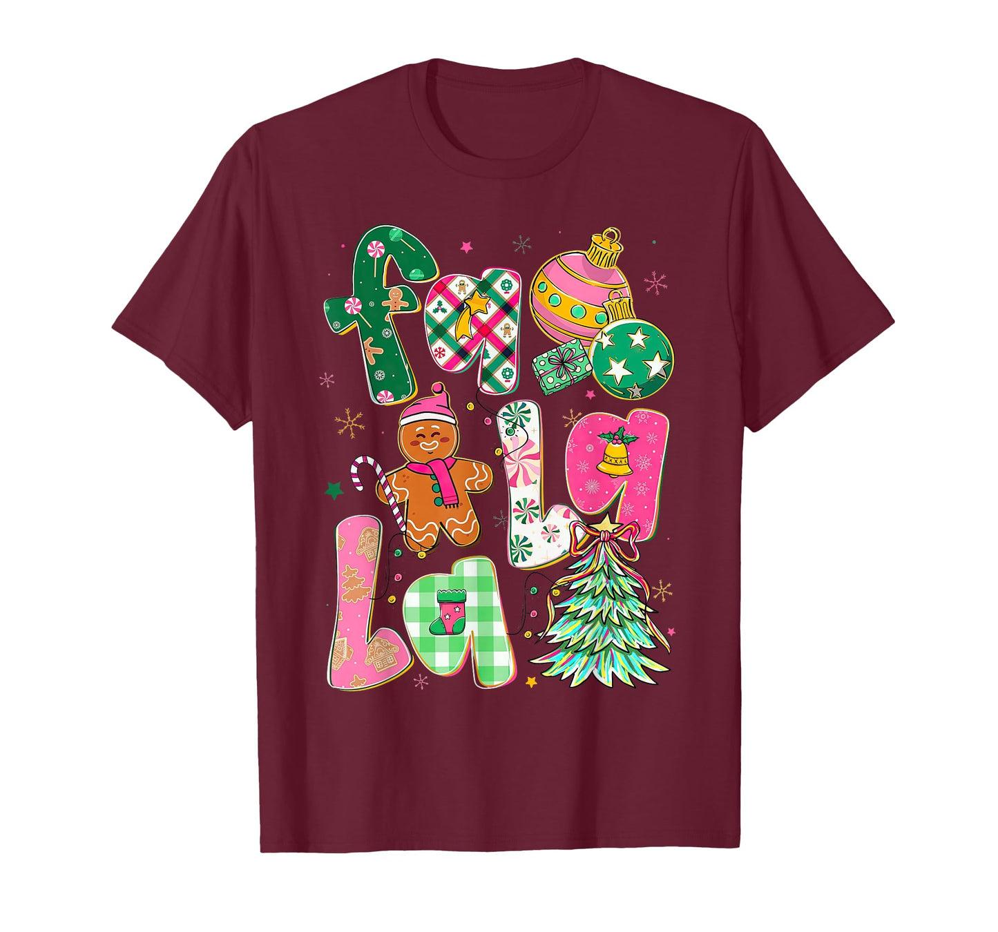 Colorful Falala Christmas Tree Preppy Holiday Design T-Shirt