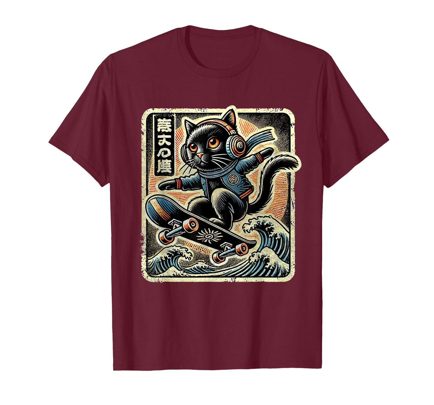 Japanese Funny Kawaii Cat Anime - Skateboard Anime Cat T-Shirt