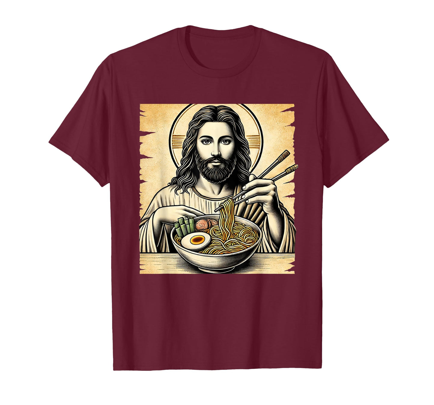 Jesus Eating Ramen Noodles Ocean Waves Japanese Art Retro T-Shirt