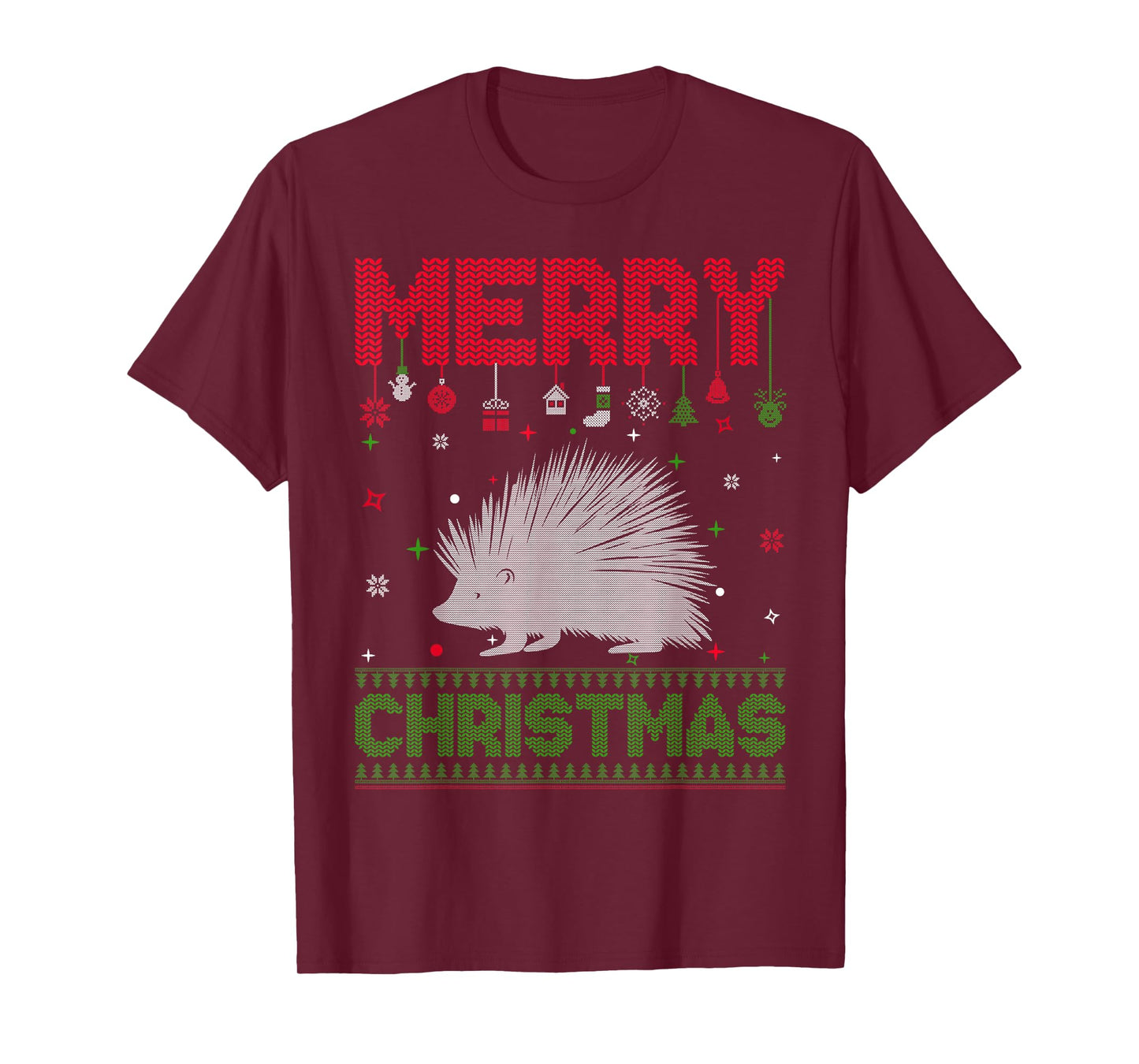 Ugly Holiday Sweater Christmas Funny Porcupine Graphic T-Shirt