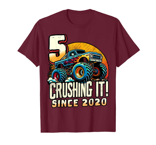 Birthday Monster Truck 5 year Old Boys 5th Party Born 2020 T-Shirt