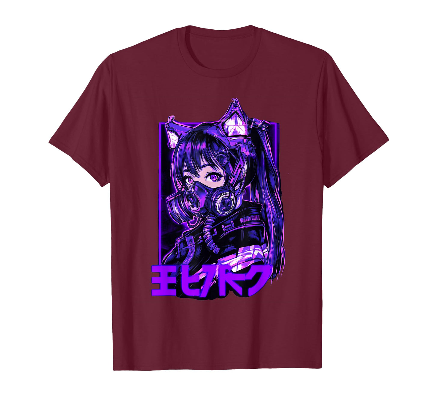 Futuristic Anime Catgirl Warrior Mask Cyberpunk Look T-Shirt
