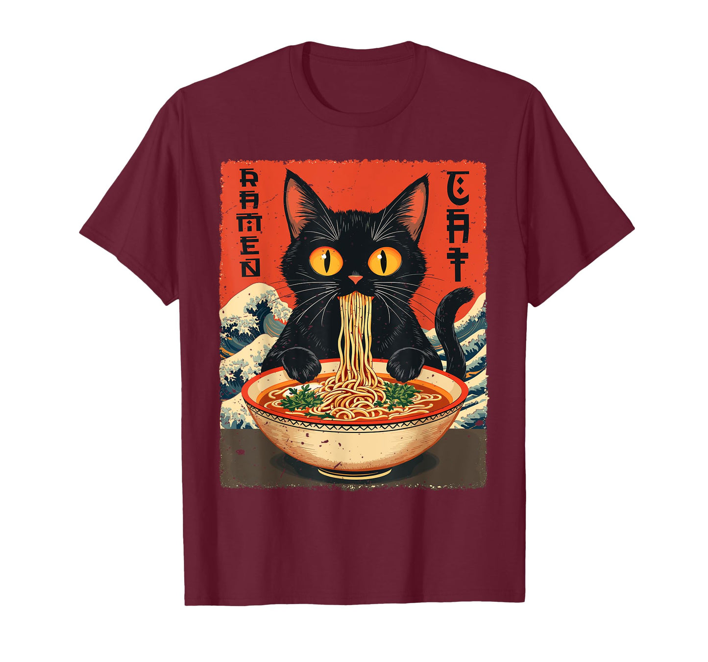 Cat Eating Ramen Noodles Japanese Kawaii Anime T-Shirt