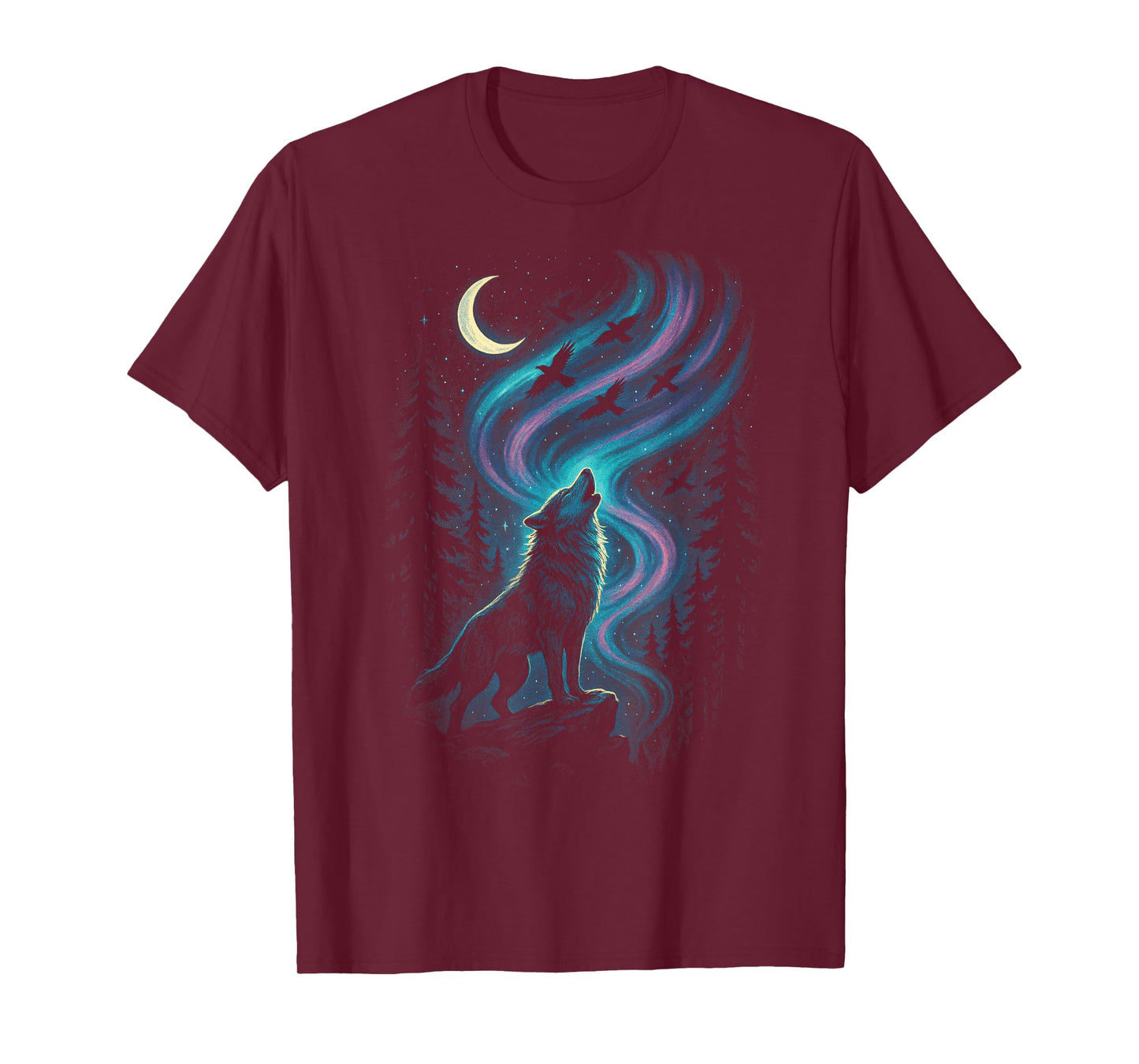 Wolf Aurora Nature Howling Wilderness Night T-Shirt