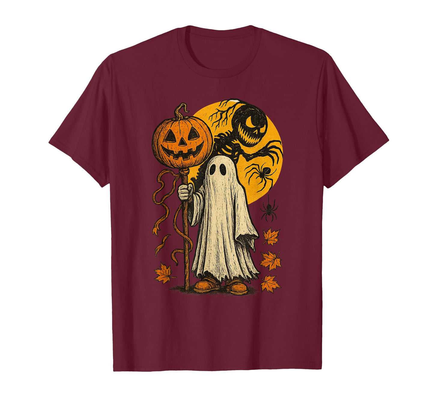 Halloween Pumpkin Ghost Autumn Leaves Graphic Art T-Shirt