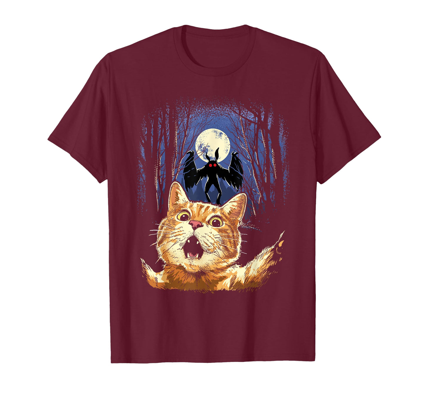 Scared Cat Selfie Cat With Mothman Monster Cryptid Creature T-Shirt