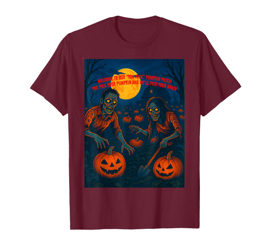 Zombie Pumpkin Patch Halloween – Funny “You Pick” Design T-Shirt
