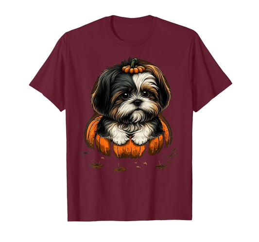 Pumpkin Shih Tzu costume on Shih Tzu Halloween T-Shirt