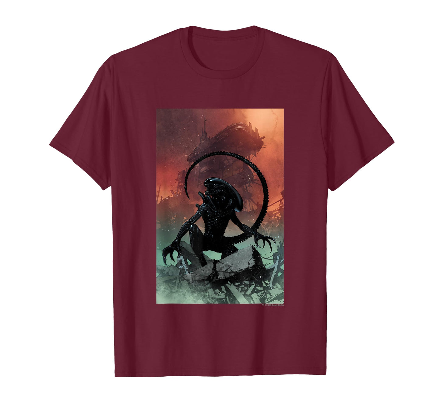 Aliens Iconic Xenomorph Around Destruction Big Chest Poster T-Shirt