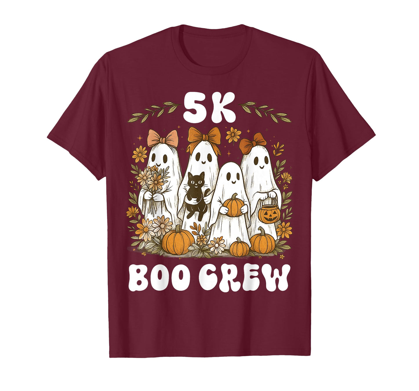 5K Boo Crew Halloween Teacher K5 Floral Ghost Trick or Teach T-Shirt
