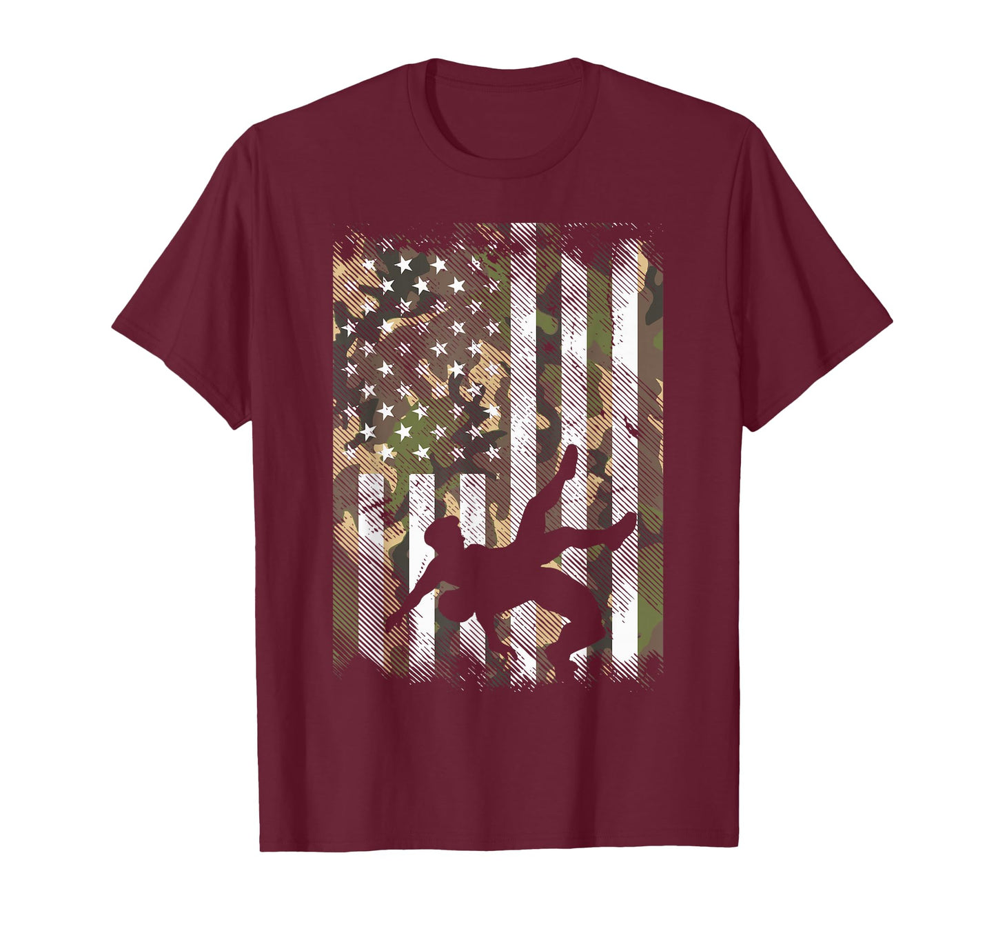 Wrestling Camo US Flag Wrestler Patriot Men Boys Kids Women T-Shirt