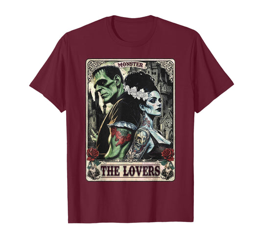 The Monster Frankenstein and Bride The Lovers Tarot Card T-Shirt
