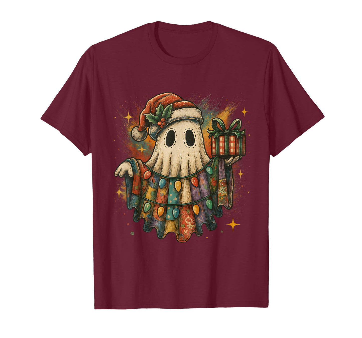 Vintage Christmas Ghost with Lights and Gift T-Shirt