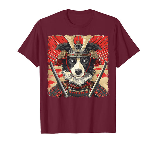 Border Collie Dog Japanese Art Samurai Ukiyo-e Vintage T-Shirt