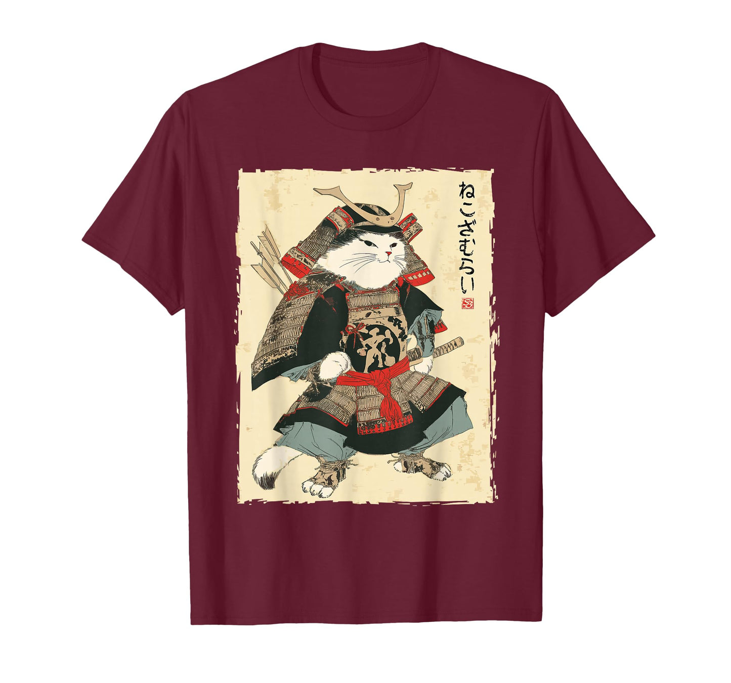 Samurai Cat Japanese Ukiyo-e Style Warrior Art T-Shirt
