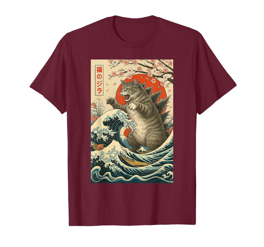 Vintage Japanese Style Catzilla Cat Shirt for Men Women Kids T-Shirt