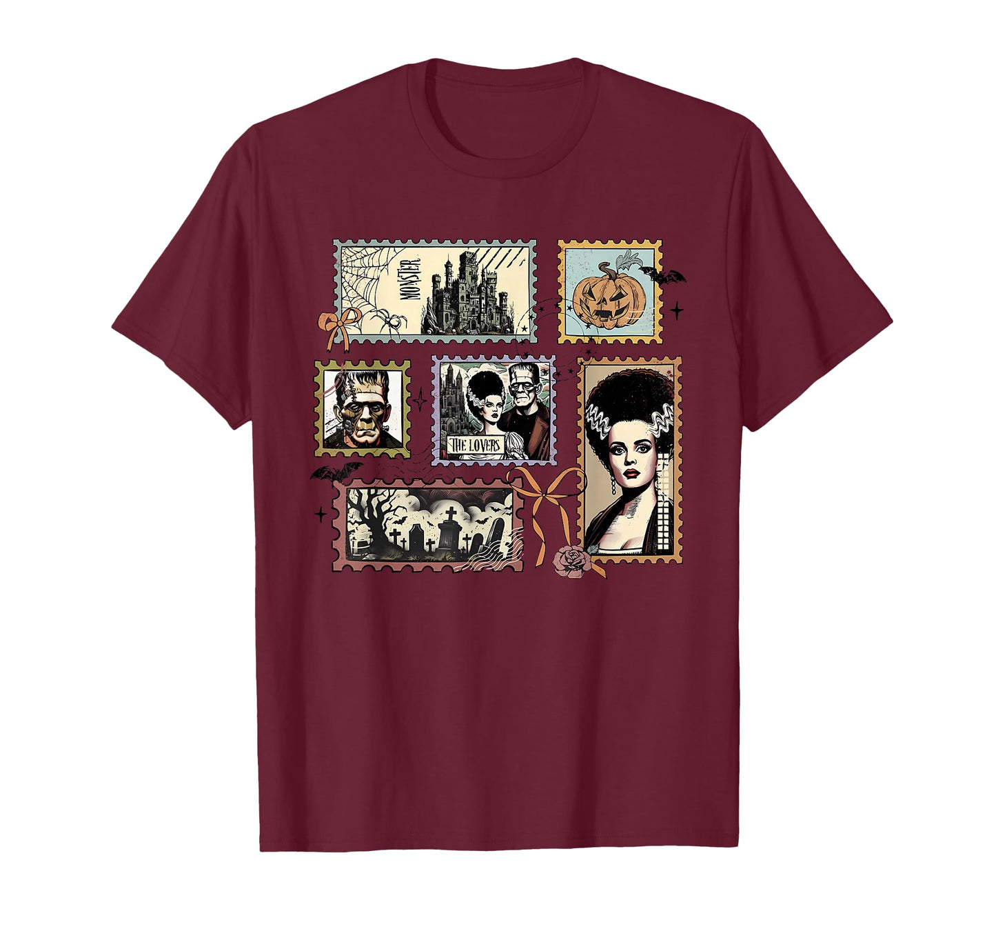 Vintage Monster Frankenstein and Bride The Lovers Stamp T-Shirt