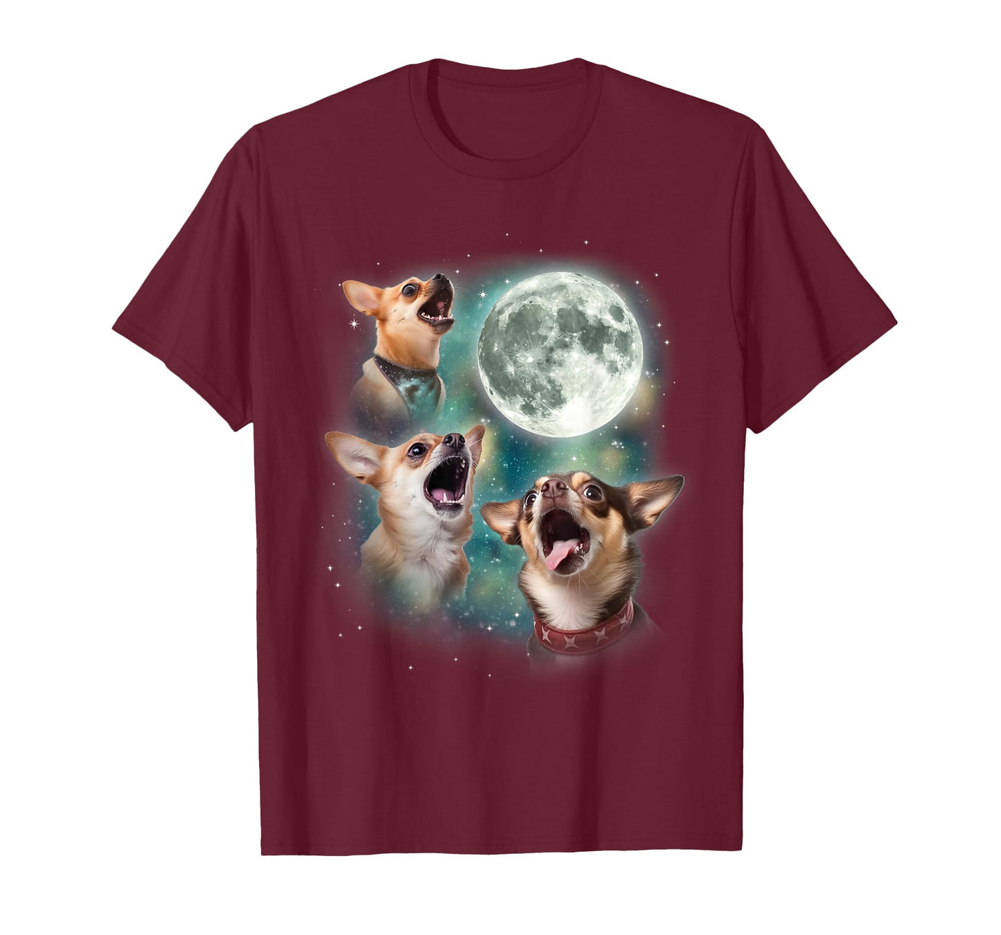 Three Chihuahuas Howl At Moon | 3 Dogs Funny Wolves Parody T-Shirt
