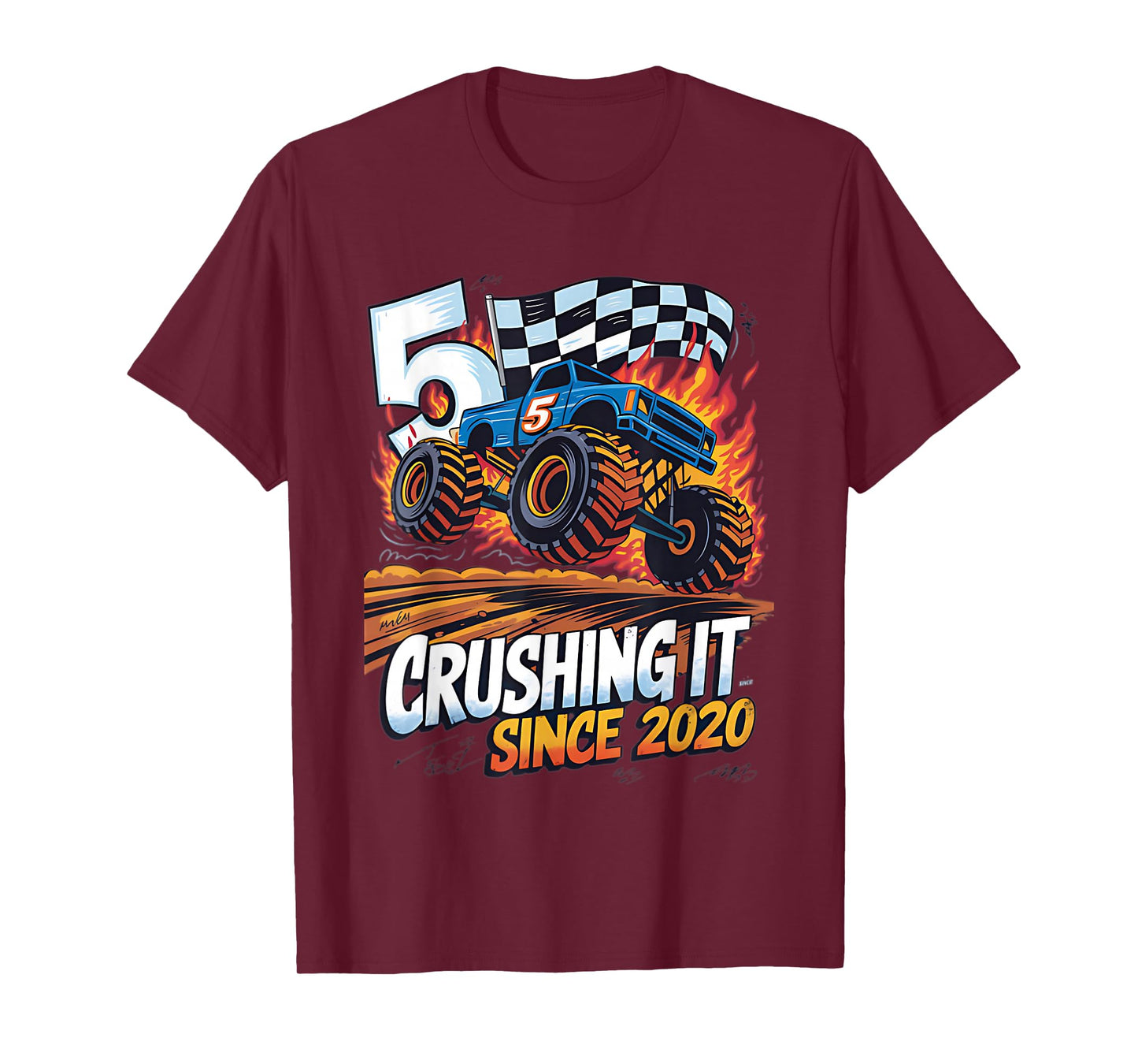Crushing It Since 2020 5th Birthday Kids Monster Truck T-Shirt